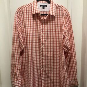 Banana Republic Men’s Button front shirt orange white check non-iron 17 1/2 XL